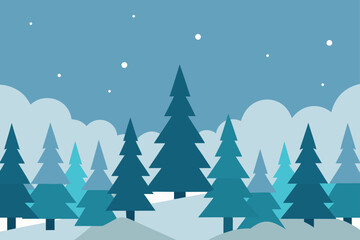 Fototapeta premium Winter landscape with pine trees and falling snow art
