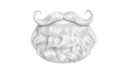 Digitally rendered, fluffy white beard with curly mustache, isolated on black