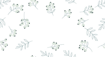 Obraz premium A delicate pattern of light blue berries and thin gray branches scattered across a white background.