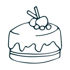 Outline cake with berries and cinnamon sticks illustration