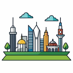Landmark Skyline Vector in Flat Minimal Style on White Background