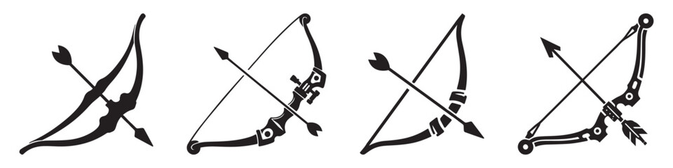 Modern Minimalist Hunting Bow Icon, Flat Silhouette of an Archery Weapon Vector for Outdoor Illustration Design