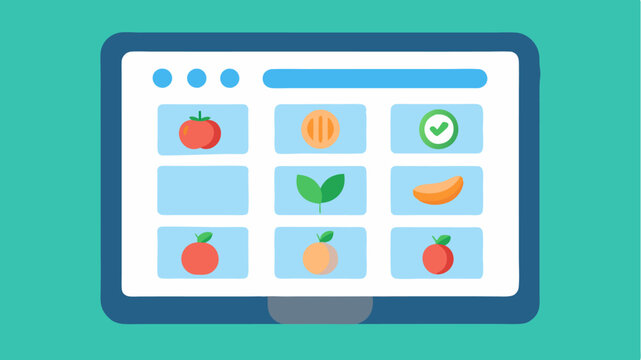 A screen showing a personalized weekly grocery list organized by food categories illustrating userfriendly icons for each item.