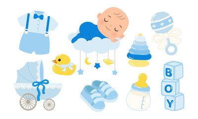 Cute baby boy gender reveal announcement element