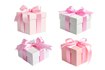  collection of Gift Box with light pink Ribbon Isolated White background.