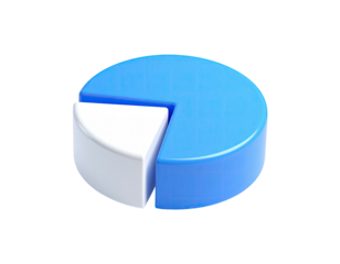 A 3D rendering of a pie chart with a blue and white color scheme