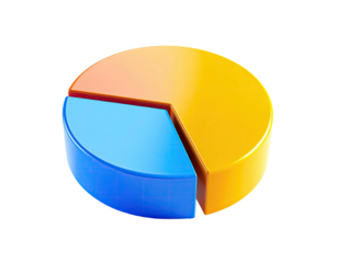 3D rendered pie chart, three colorful segments, against a black background