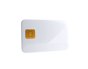 A small white, rectangular card with a gold integrated circuit chip
