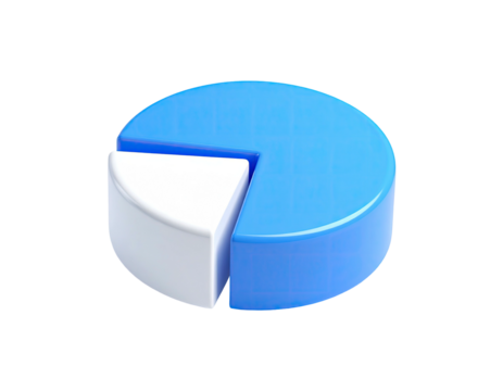 A 3D rendering of a pie chart with a blue and white color scheme