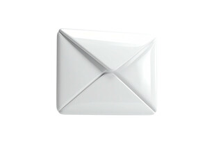Glossy, white envelope symbol on a black background, simple design, angled light