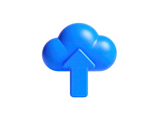 3D blue cloud icon with an upward arrow, isolated on a black background