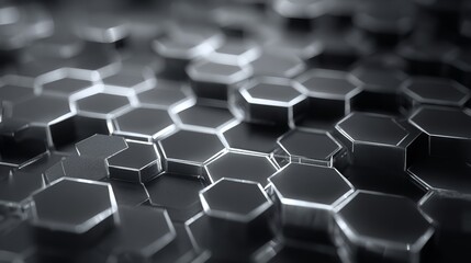 Abstract geometric background with metallic hexagonal shapes, seamless pattern, modern design, high resolution 3D rendering.