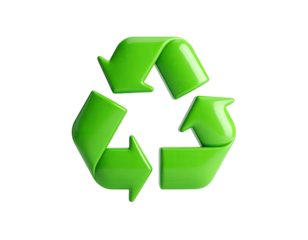 A vibrant, glossy green symbol of three arrows in a circular shape against black