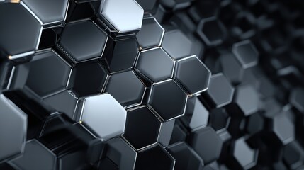 Sophisticated honeycomb texture with dark gray and silver metallic, abstract design and mesmerizing arrangement.