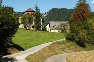 Traditional European Village with Charming Houses in Mountain Nature
