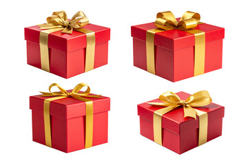 collection of red Gift Box with gold Ribbon Isolated White background.