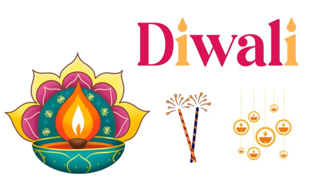 Traditional Diwali Graphic Set | Diyas, Lamps, and Festival Elements Vector, Happy Diwali Greeting Card Set | Festive Wishes and Typography Vector Bundle, Diwali Icon Set | Diya, Firecracker, Lantern,