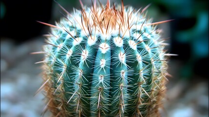 Close up of a Golden Barrel Cactus plant with sharp thorns outdoor.