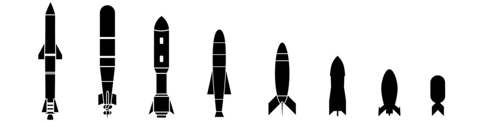 Bomb icon vector set. Rocket illustration sign collection. Weapon symbol. War logo.