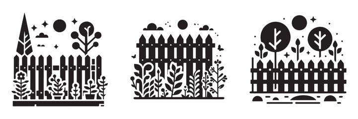 Modern Minimalist Garden Fence Icon, Flat Silhouette of an Outdoor Barrier Vector for Landscape Illustration Design