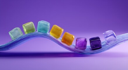 Chromatic Cascade: A vibrant arrangement of colorful cubes gracefully cascade along a wave, each hue contributing to a symphony of visual delight, a modernistic and creative visual treat.