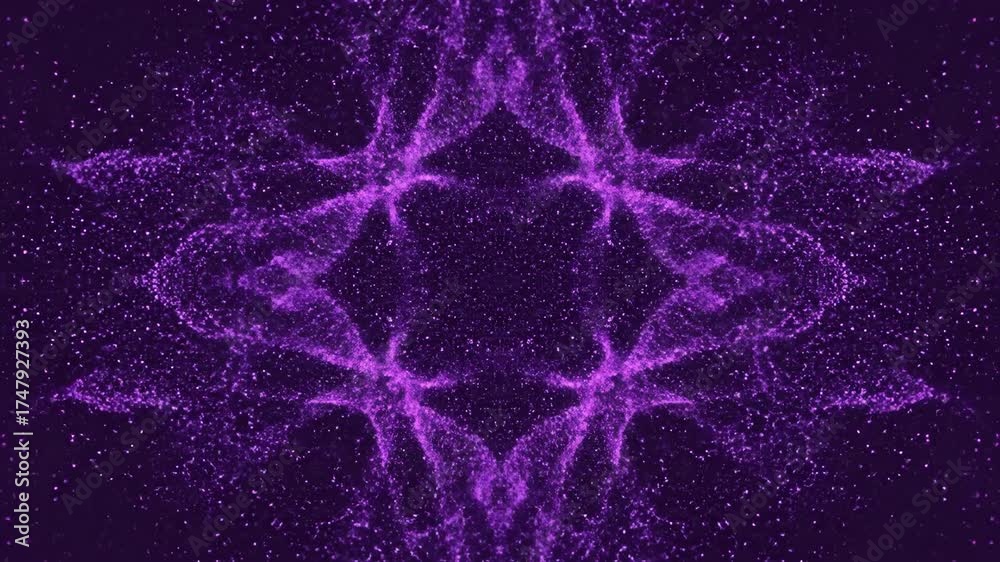 Sticker glowing purple glitter forms intricate geometric patterns that shift and pulsate in a captivating se