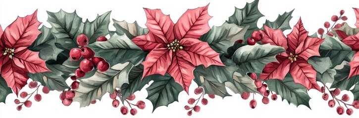 Colorful Poinsettias and Holly Leaves Design for Holiday Decor