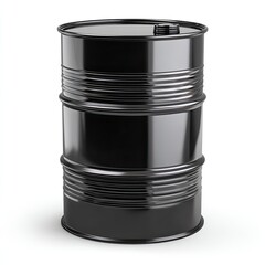 Black metal oil barrel on white background