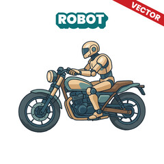 Obraz premium Modern and futuristic robot vector illustration riding a modern futuristic motorcycle