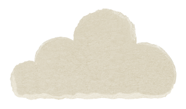 Brown simple cloud. Blank brown cut out cardboard paper cloud shape. Png transparency	