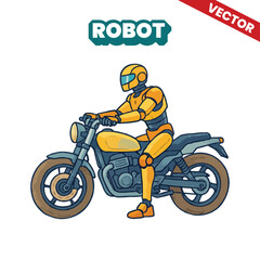 Obraz premium Modern and futuristic robot vector illustration riding a modern futuristic motorcycle