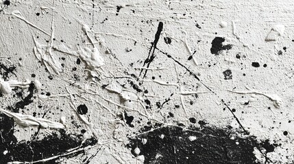Dynamic Textured Wall Art: A Striking Black and White Abstract Painting with Spatter Accents