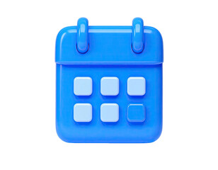A bright blue, 3D-rendered calendar icon on a black background