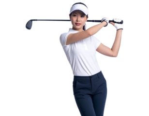 Front view of a golfer in ready-to-swing pose, professional sports action, isolated on transparent background, PNG