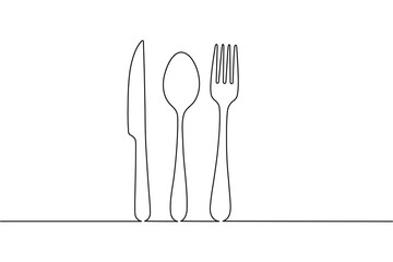 Fork knife spoon continuous one line drawing minimalist vector illustration
