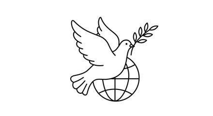 Fototapeta premium A simple line drawing of a dove with an olive branch and globe