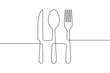 One line drawing of fork knife spoon minimal outline isolated vector design
