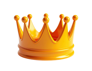 3D-rendered, golden crown with rounded spikes and a curved base, isolated