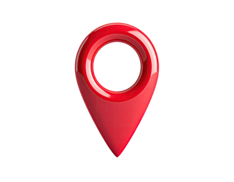 A glossy, red, three-dimensional pin icon, floating against a black background