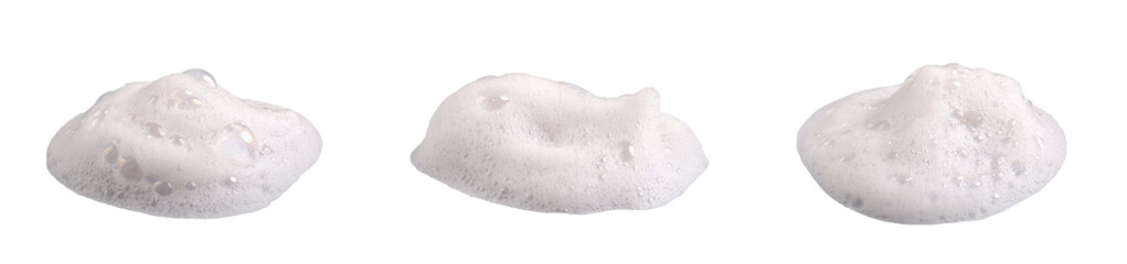 Set of soft foam bubbles isolated on white background, perfect for skincare, soap, or cleaning product advertising. Ideal for beauty brands, hygiene, and cosmetic design projects.