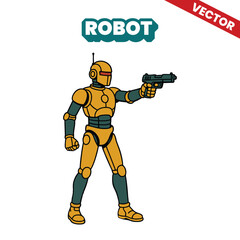 Modern and futuristic robot vector illustration carrying a modern and futuristic gun