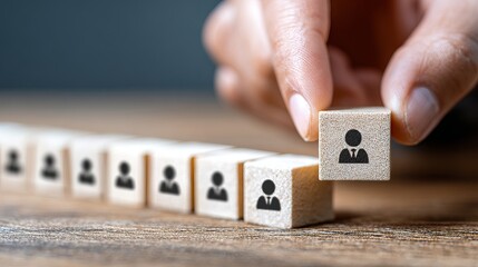 Hand selecting perfect candidate from diverse team, representing recruitment and talent acquisition success