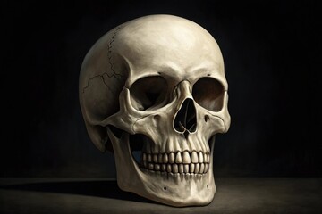 Obraz premium Detailed Human Skull Model Dark Background Anatomical Study Medical Illustration Bone Structure Display