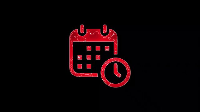 Neon abstract glowing month date calendar icon saber animation on black background.