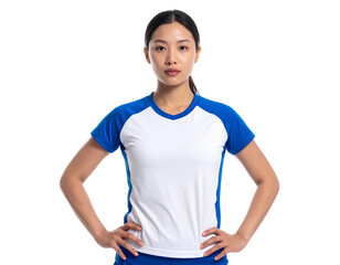 Young Asian female volleyball player standing in ready pose, prepared for a game, isolated on transparent background, PNG