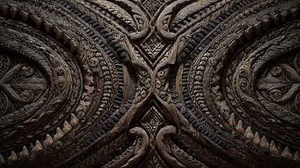 Naklejka premium Intricate metallic carved texture showcasing symmetry and detailed pattern, ideal for art design project work