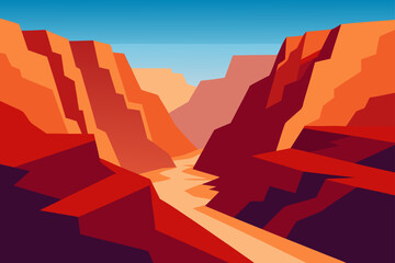 Stylized grand canyon landscape with river and sky