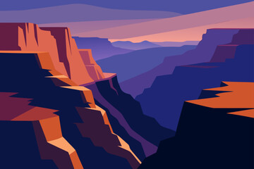 Illustration of a canyon landscape at twilight time