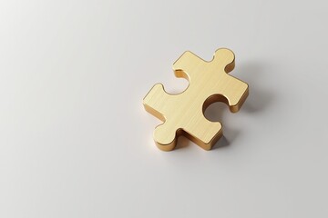 Obraz premium Single Golden Puzzle Piece Isolated on White Background Problem Solving Strategy Element