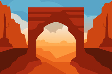 Desert landscape with arch and canyon illustration